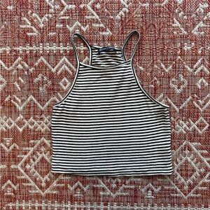 Striped High-Neck Tank Top - Black & White